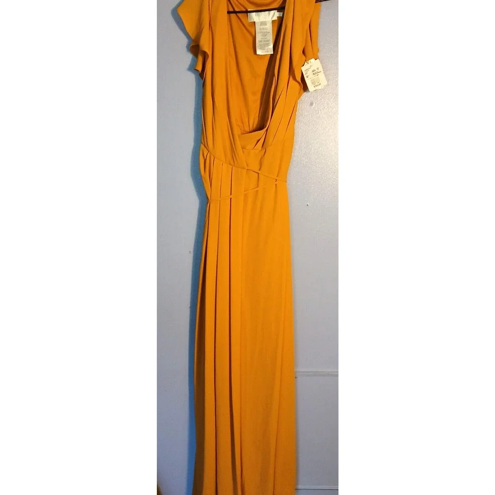 Davids Bridal Formal Floor Length Wrap Dress Size 6 Marigold NWT ,Flutter Sleeve - Picture 9 of 16